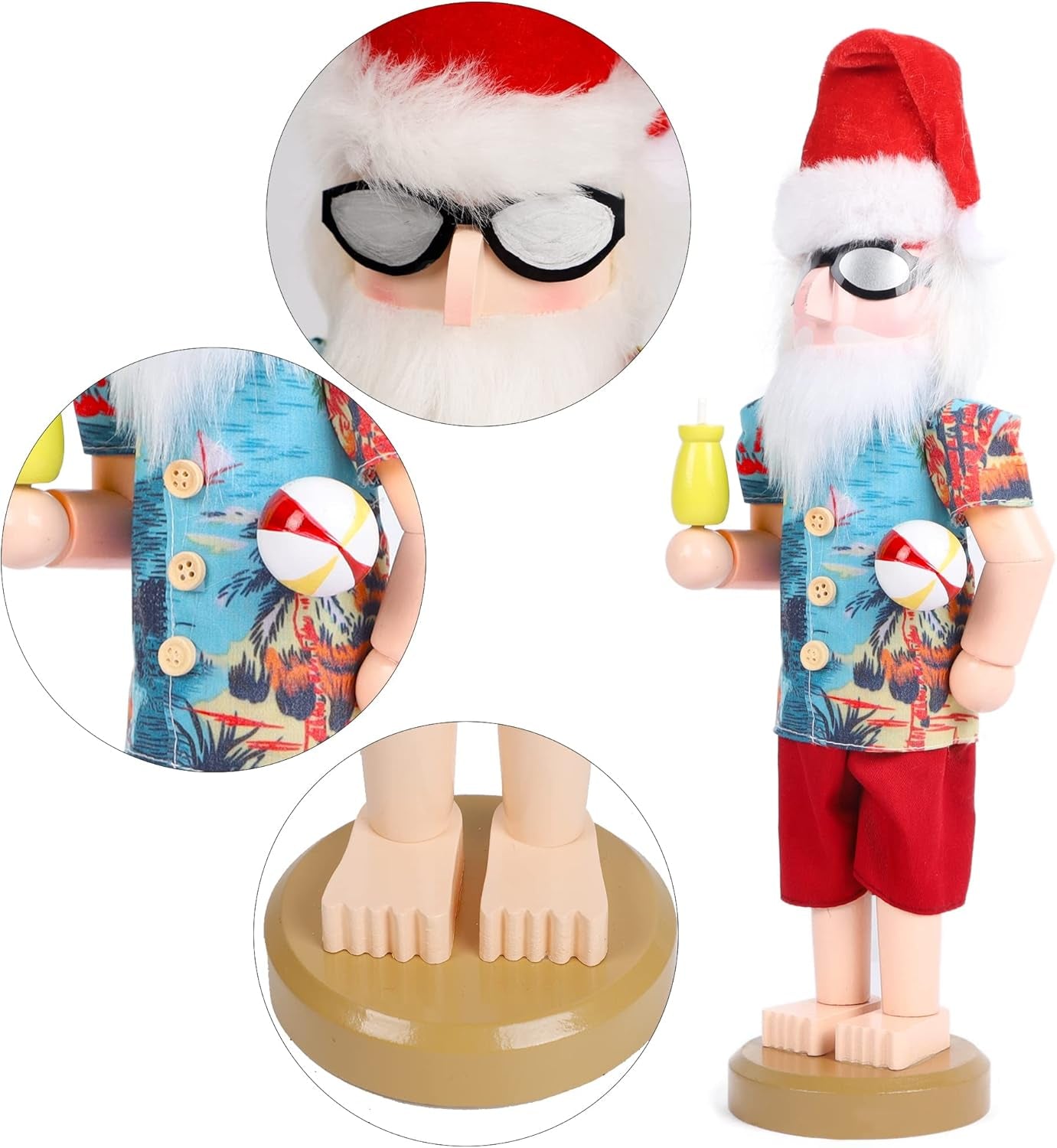 14 Inch Christmas Nutcracker Figures, Wooden Nutcracker Santa Hawaii Beach Summer Vacation, Large Xmas Nutcracker Tabletop Centerpieces Festival Shelves Decorations