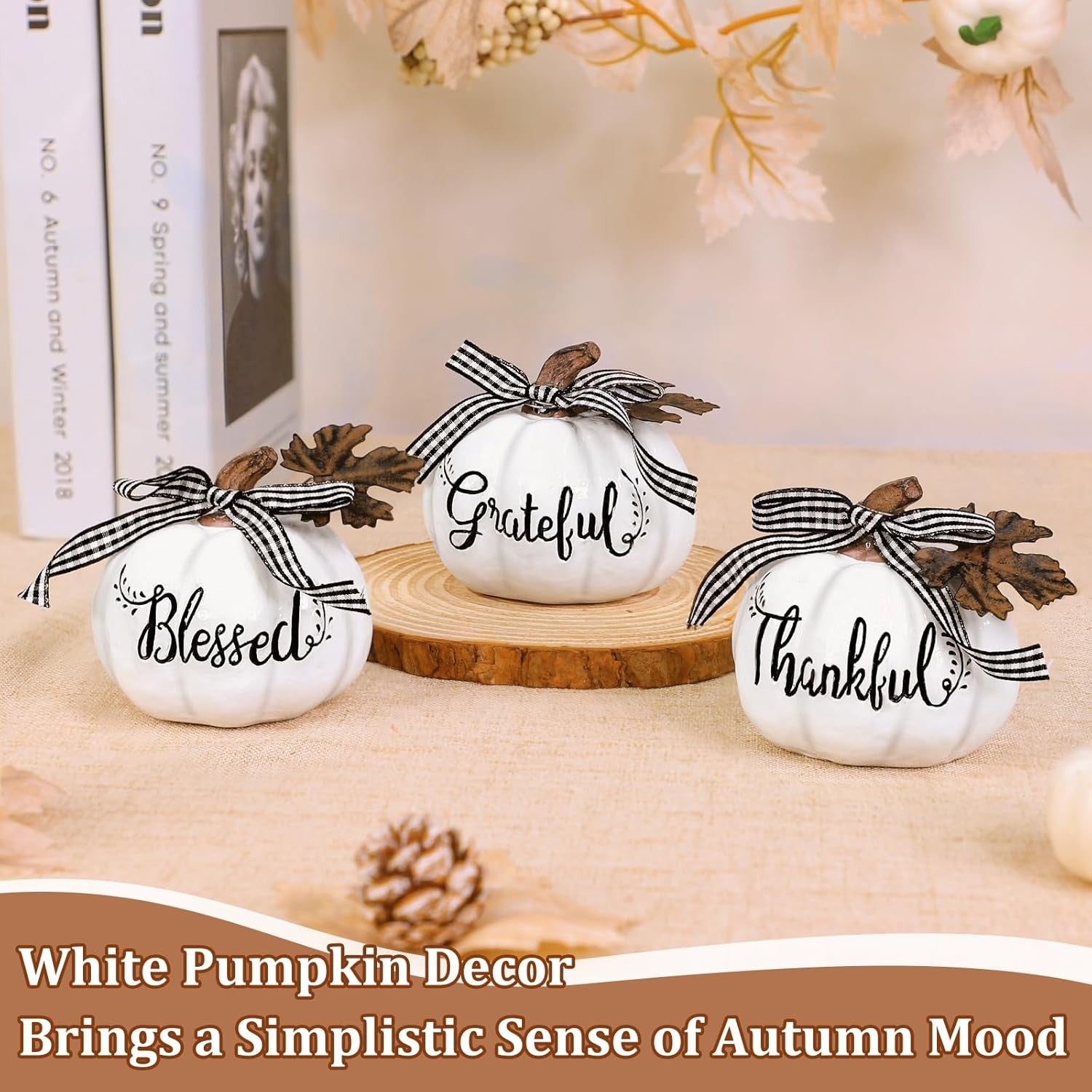 TURNMEON Fall Pumpkin Decor, Fall Thanksgiving Decorations for Home, Set of 3 Th