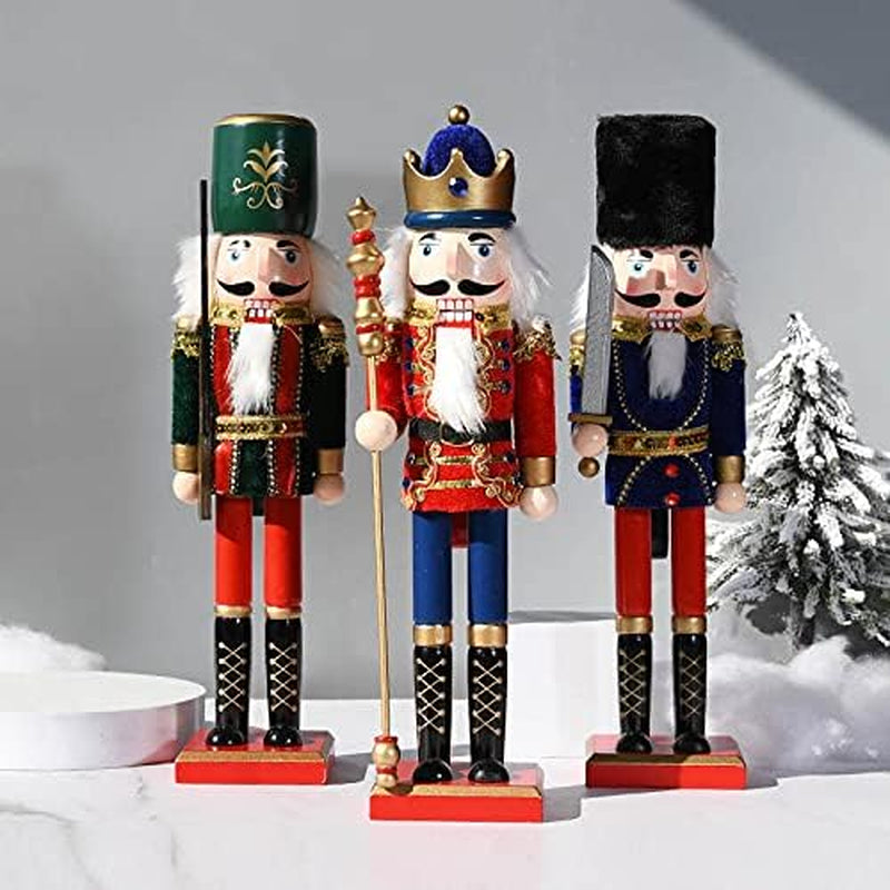 Christmas Wooden Nutcracker, 15 Inch Traditional Festive Xmas King and Soldier Figurine Ornament for Table Fireplace Decoraion (Red)