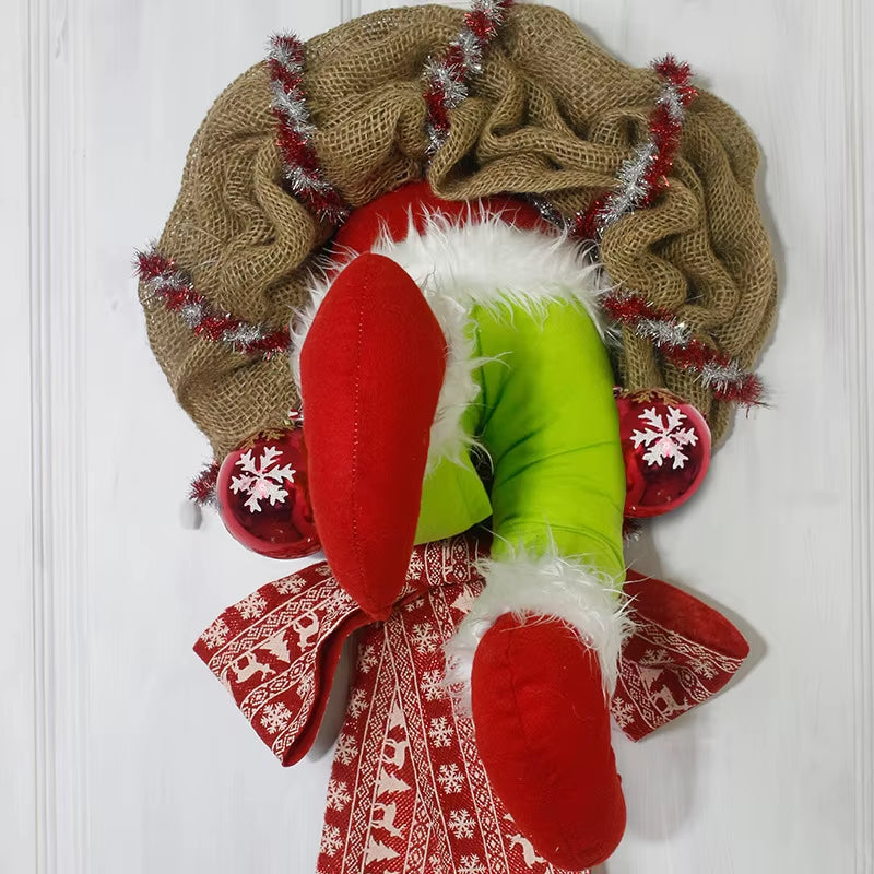 Christmas Thief Wreath,Christmas Elf Leg Wreath, Christmas Burlap Wreath, Holiday Decoration