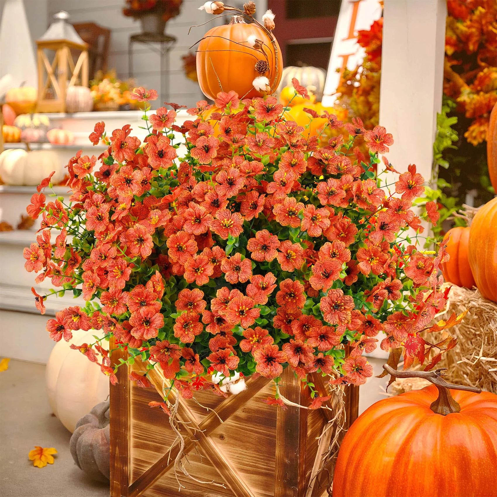 12 Bundles Fake Fall Flowers, Autumn Artificial Faux Flowers Outdoors Fall Decorations for Home Front Door Porch Patio, Orange