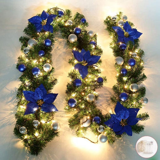 Pre-Lit Artificial Christmas Garlands with Lights, 9Ft Christmas Garland Decorations for Front Door, Fireplace Stairs Wall Xmas Decoration, Indoor Outdoor, Snow