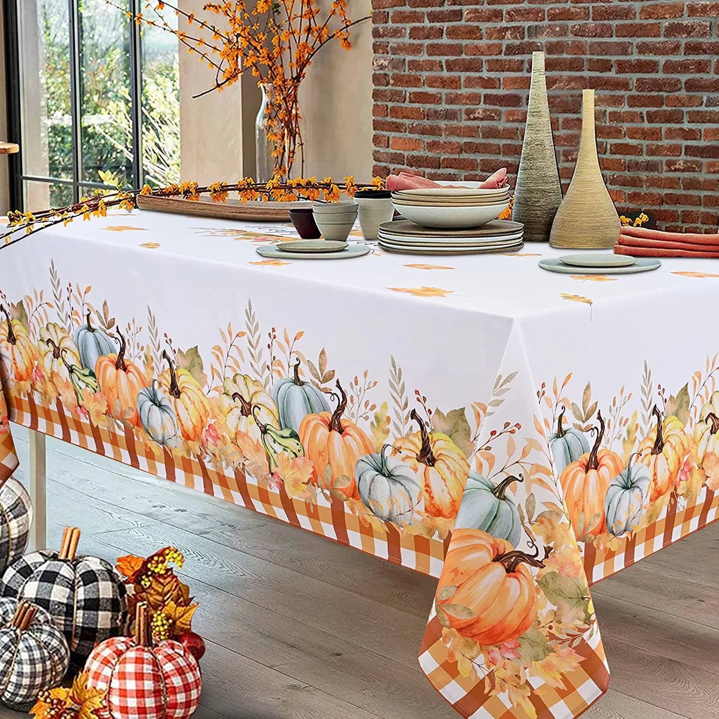 Thanksgiving Tablecloth Fall Pumpkin Table Cloth Rectangle Table Cover for Kitchen Dinner,60" X 84"