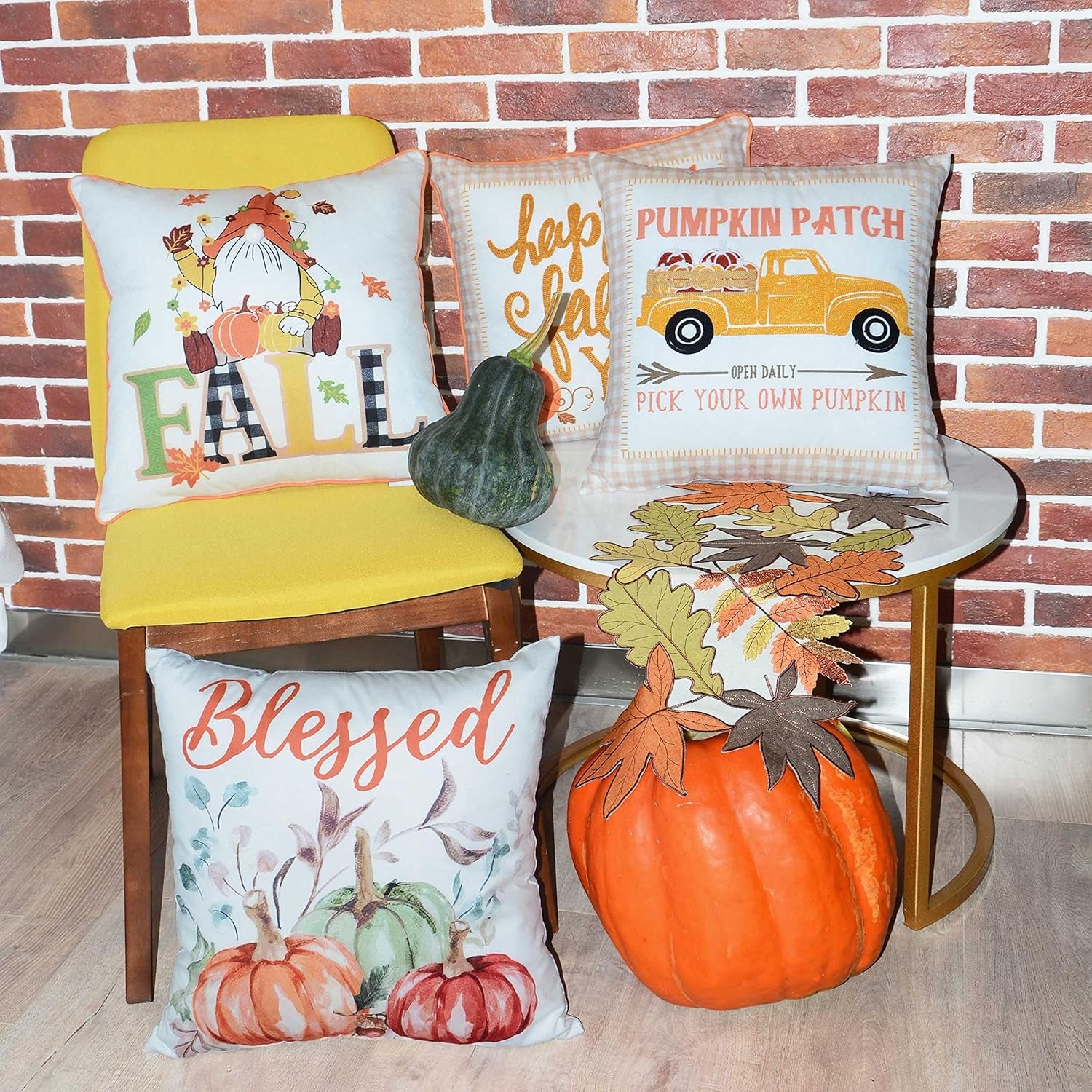 Fall Pillow Covers 18X18 Set of 4 Thanksgiving Pillow Covers Harvest Decorative Pillow Covers, Autumn Pumpkin Throw Pillow Covers for Fall Thanksgiving Decorations