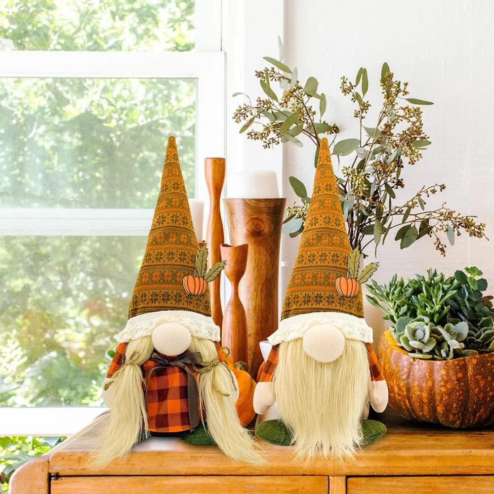 Fall Decorations for Home - 2Pack Cute Thanksgiving Gnomes Plush Doll for Office, Indoor, Room, Mantel, Shelf, Harvest Table Centerpieces - Autumn Gifts