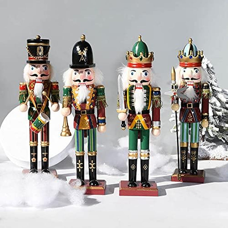 12 Inch Christmas Wooden Nutcracker, Traditional Festive Xmas King and Soldier Figurine Display Ornament for Shelves and Tables Fireplace Decoraion (Green Trumpeter)