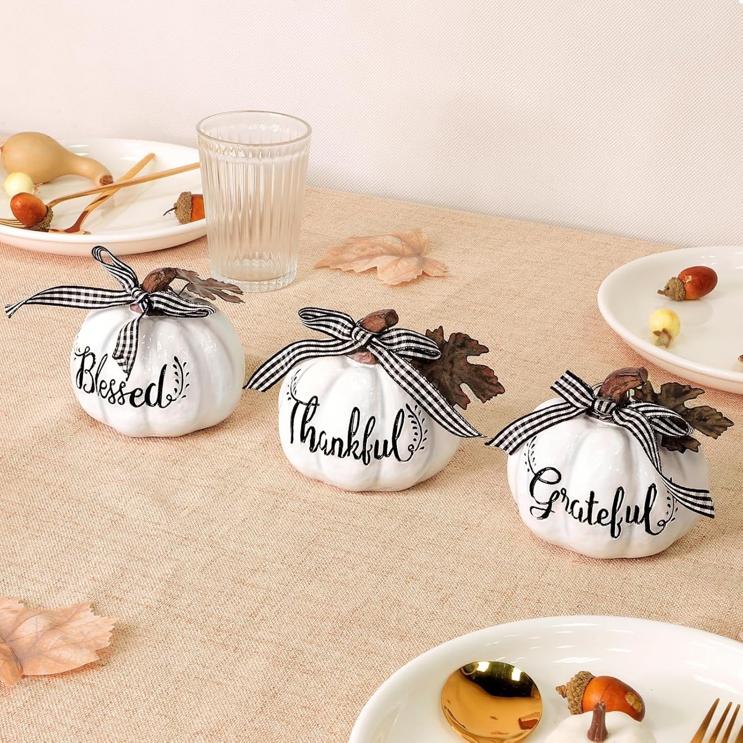TURNMEON Fall Pumpkin Decor, Fall Thanksgiving Decorations for Home, Set of 3 Th