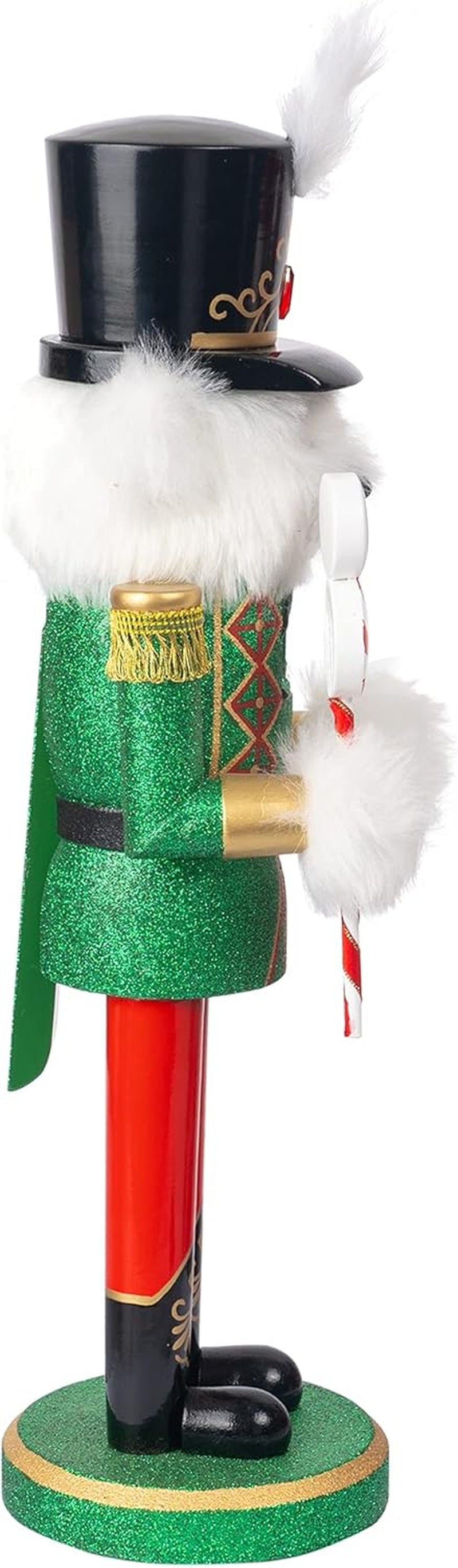 14" Christmas Decorative Nutcracker Figures, Wooden White Bear Wear Green Uniform Hold Candy, Festive Collectible Nutcracker Gift for Indoor Winter Table Desktop Fireplace Decorations
