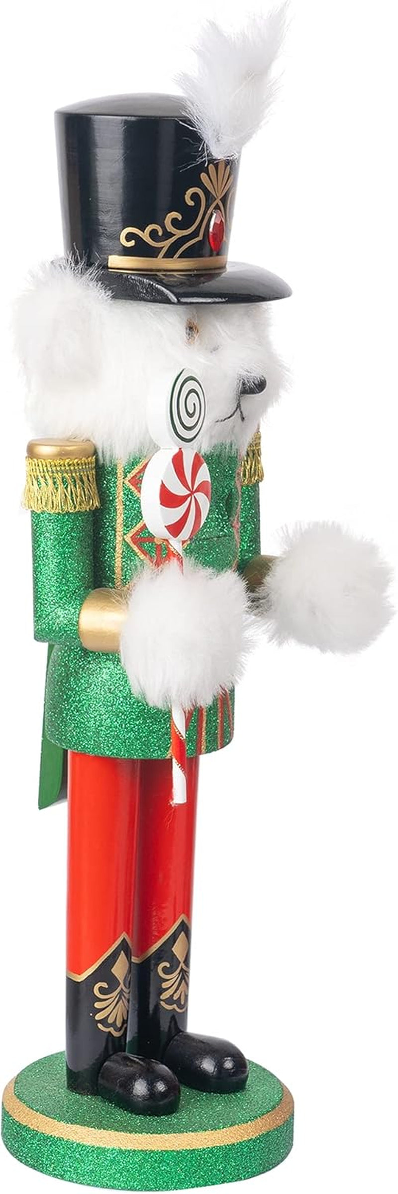 14" Christmas Decorative Nutcracker Figures, Wooden White Bear Wear Green Uniform Hold Candy, Festive Collectible Nutcracker Gift for Indoor Winter Table Desktop Fireplace Decorations