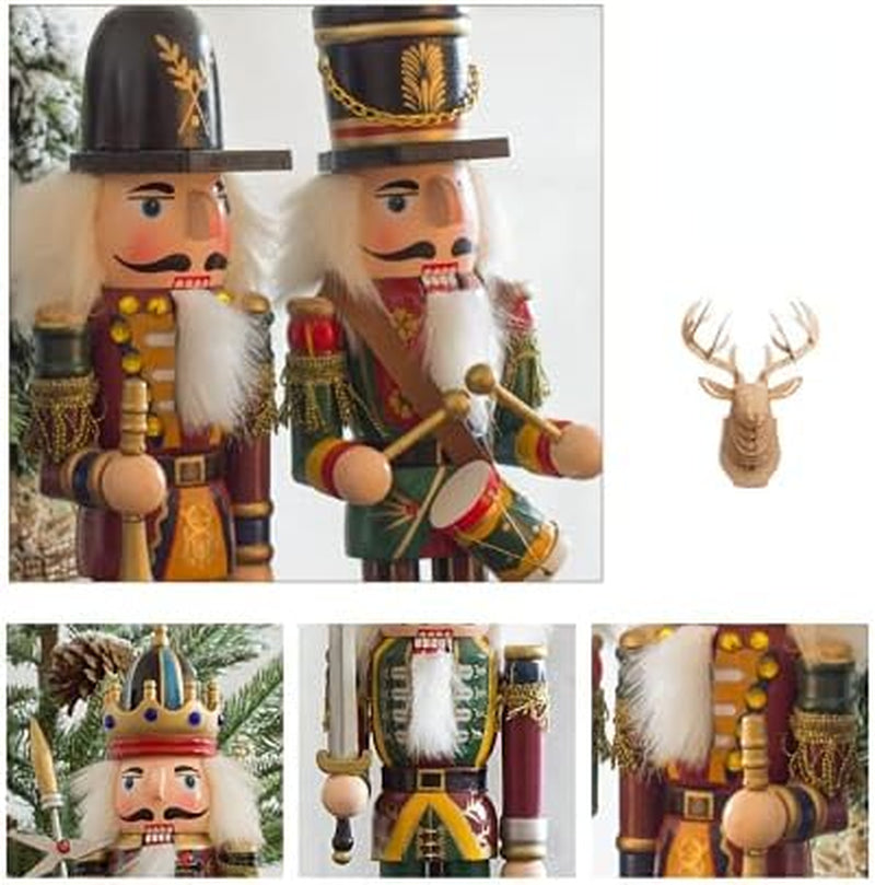 12 Inch Christmas Wooden Nutcracker, Traditional Festive Xmas King and Soldier Figurine Display Ornament for Shelves and Tables Fireplace Decoraion (Green Trumpeter)