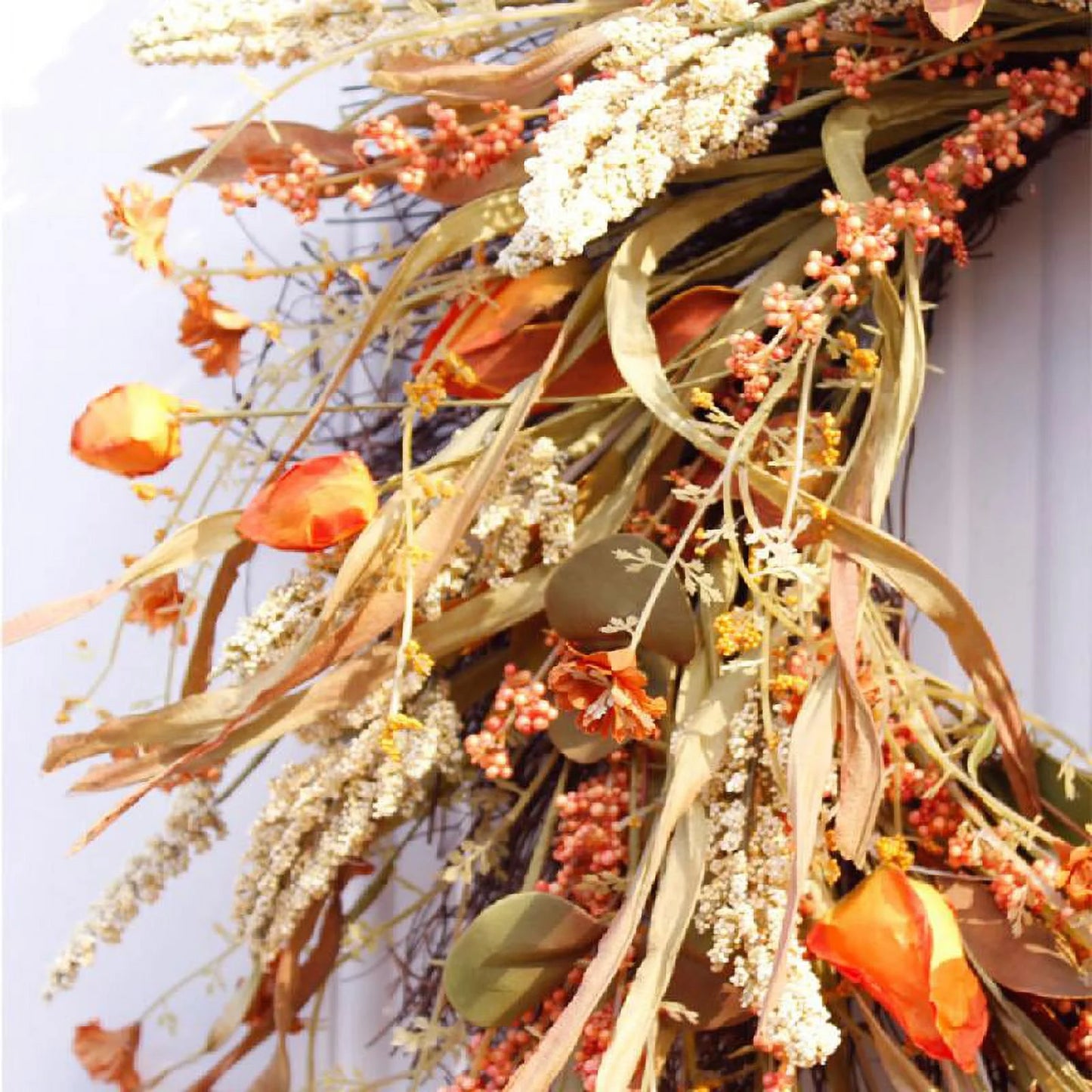 TRINGKY 24 Inch Fall Wreath Front Door Wreath Harvest Wheat Grain Garland Autumn Wreaths