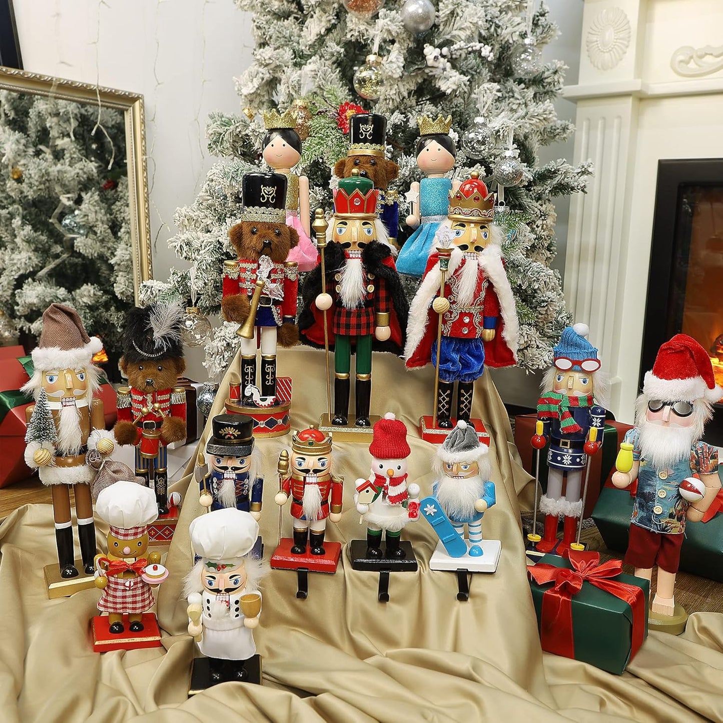 14 Inch Christmas Nutcracker Figures, Wooden Nutcracker Santa Hawaii Beach Summer Vacation, Large Xmas Nutcracker Tabletop Centerpieces Festival Shelves Decorations