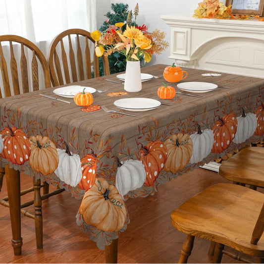 Fall Tablecloth, Thanksgiving Pumpkins Brown Tableware Home Decor, 60 X 120 Inch, Polyester
