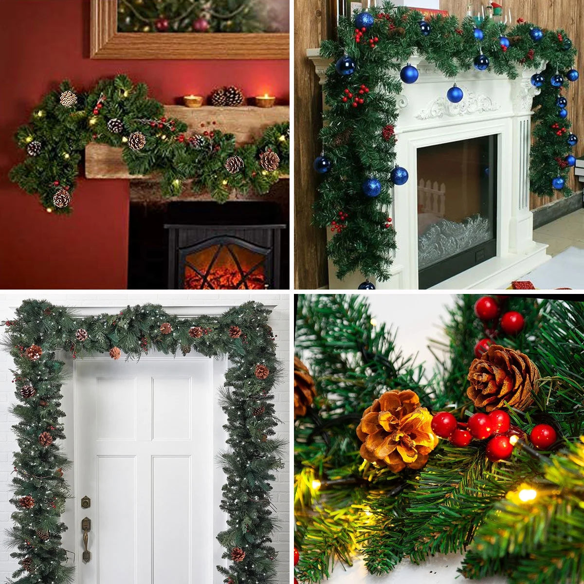 10FT Christmas Garland with Red Berries Snow Pine Cones for Indoor Outdoor Holiday Xmas Mantle Decoration