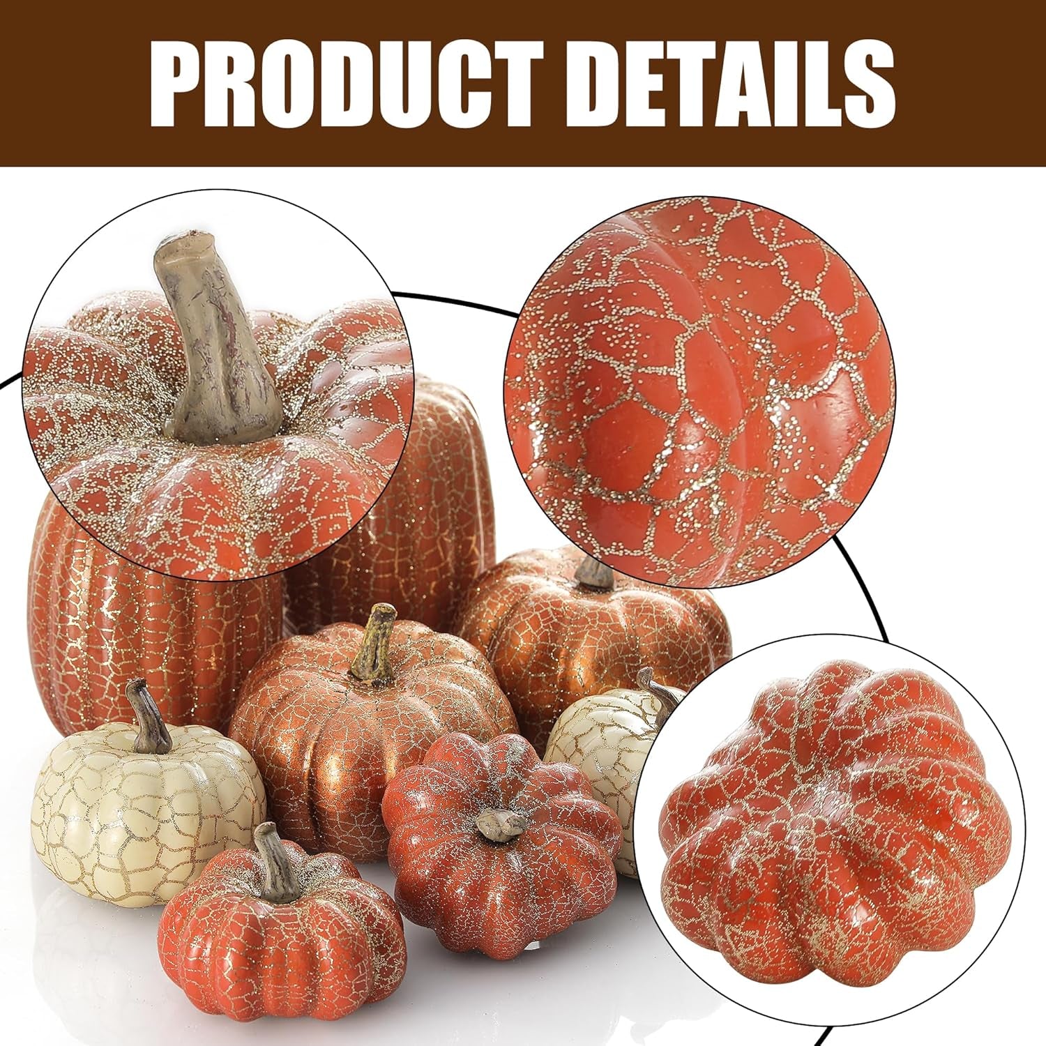 Artgar Pumpkin Decor, 8 PCS Halloween Pumpkin, Metal Cracked Design Foam Pumpkin