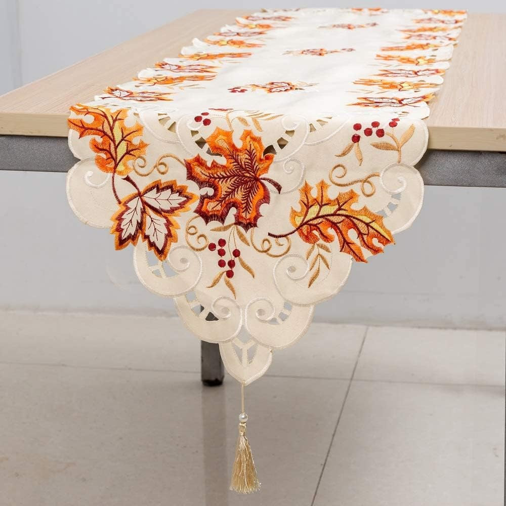 Fall Table Runners Maple Leaf Table Runner Fall Table Decorations Thanksgiving Decorations Fall Tablecloth Embroidery Table Flag for Thanksgiving Party Home Tableā¦