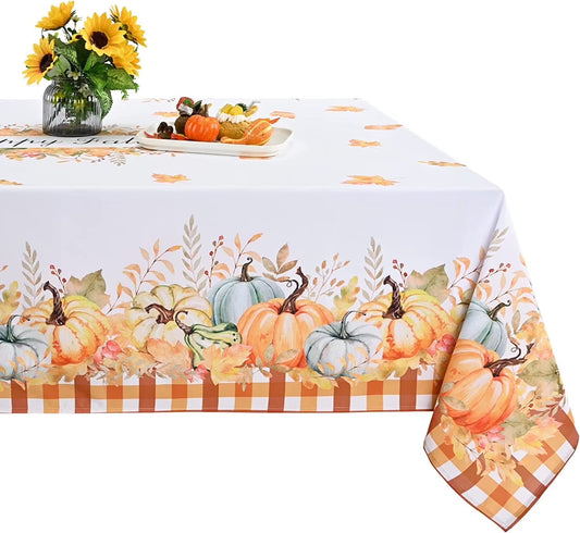Thanksgiving Tablecloth Fall Pumpkin Table Cloth Rectangle Table Cover for Kitchen Dinner,60" X 84"