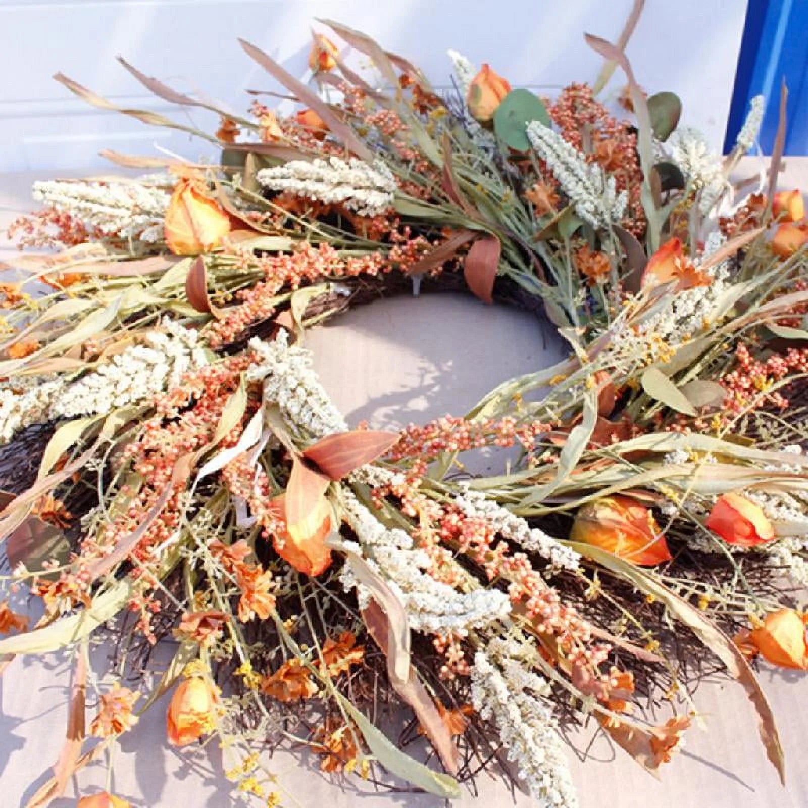 TRINGKY 24 Inch Fall Wreath Front Door Wreath Harvest Wheat Grain Garland Autumn Wreaths