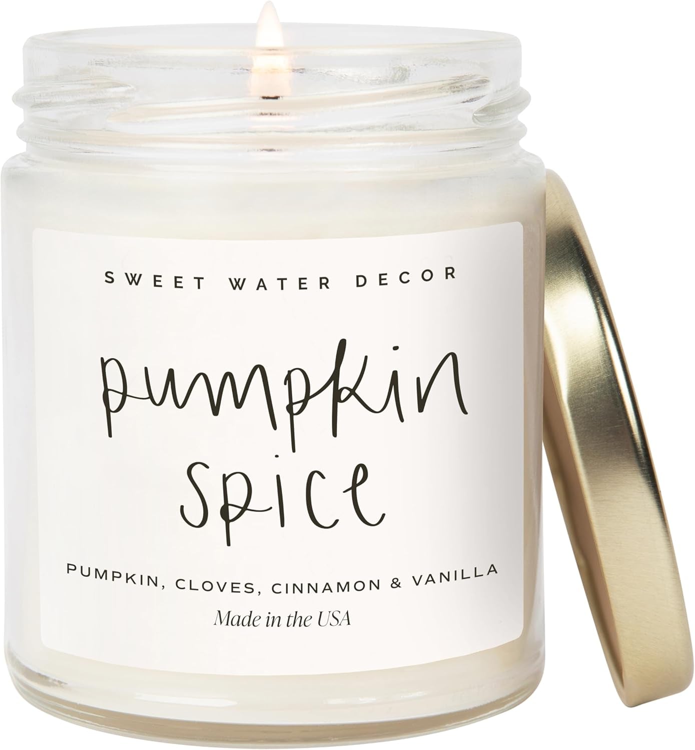 Pumpkin Spice Candle - Fall Candles with Pumpkin, Clover, Cinnamon & Vanilla Scent for Home - Autumn Candle with 40 Hours Burn Time - 9Oz Gold Lid Clear Jar Cozy Soy Candles