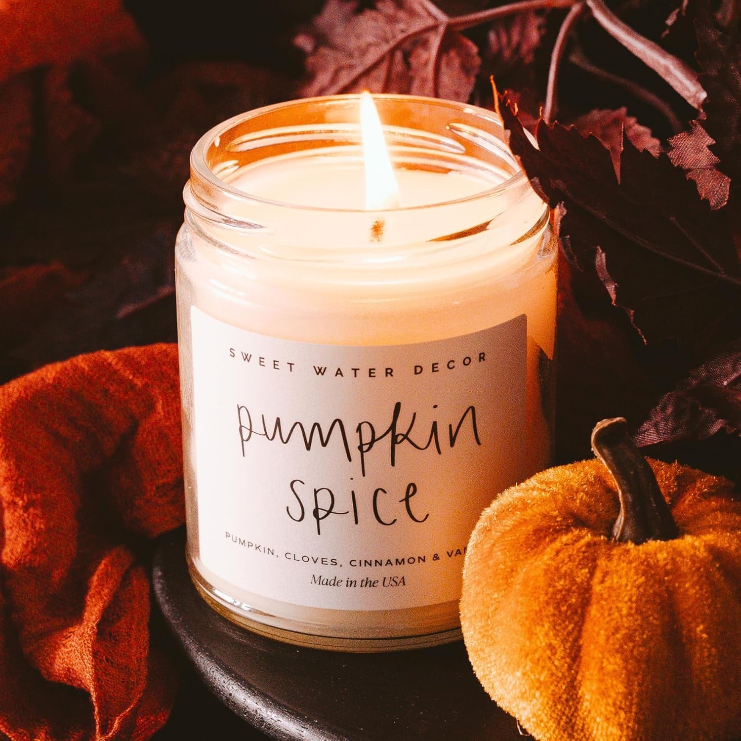 Pumpkin Spice Candle - Fall Candles with Pumpkin, Clover, Cinnamon & Vanilla Scent for Home - Autumn Candle with 40 Hours Burn Time - 9Oz Gold Lid Clear Jar Cozy Soy Candles