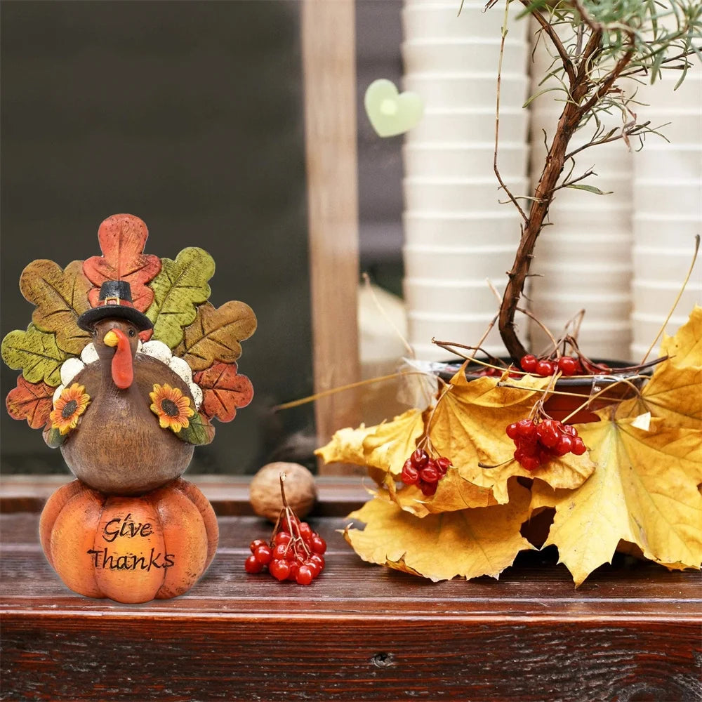 Thanksgiving Decorations Hand-Painted Turkey Pumpkin, Autumn Decor for Living Room Bedroom Kitchen Thanksgiving Harvest Day, Thankful Hand-Painted Thanksgiving Turkey Tabletop Centerpiece Decor