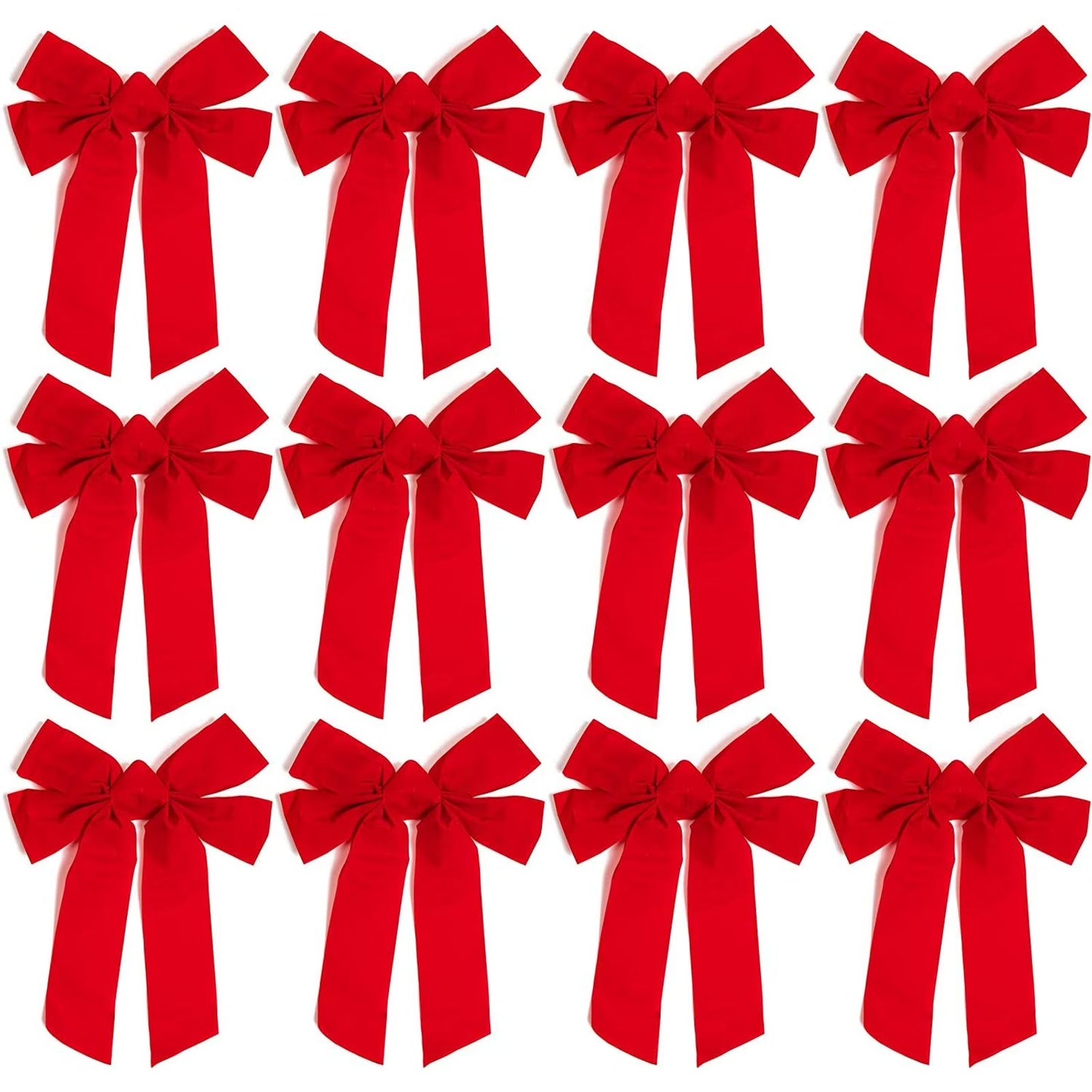 12 Pack Red Christmas Ribbon Bows for Xmas Wreath Holiday Party Favors, Gift Wrapping and Xmas Tree Decoration, 9" X 12"