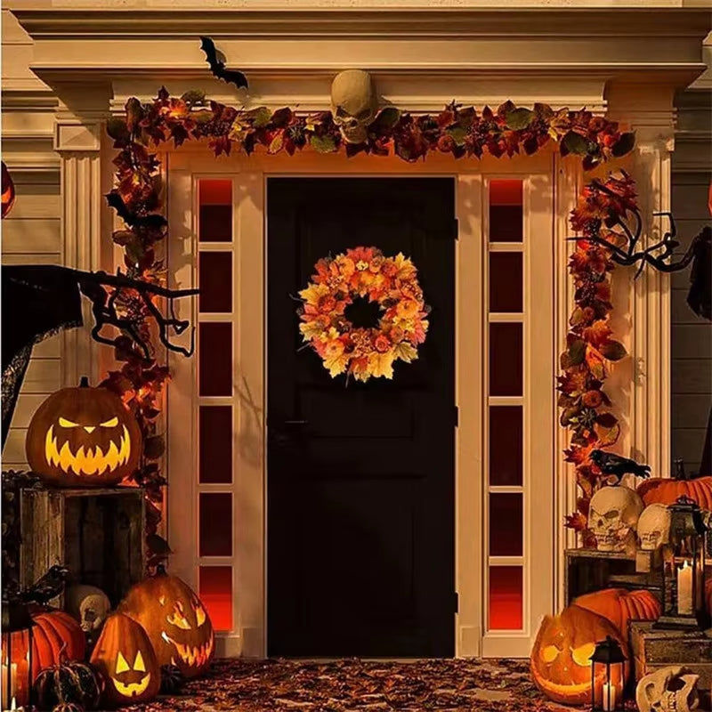 45Cm Fall Wreaths Pumpkin Berry Maple Leaf Artificial Wreath Harvest Autumn Front Door Wreath Christmas Halloween Home Decor