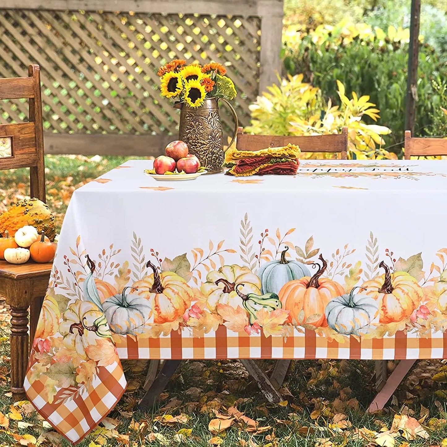 Thanksgiving Tablecloth Fall Pumpkin Table Cloth Rectangle Table Cover for Kitchen Dinner,60" X 84"