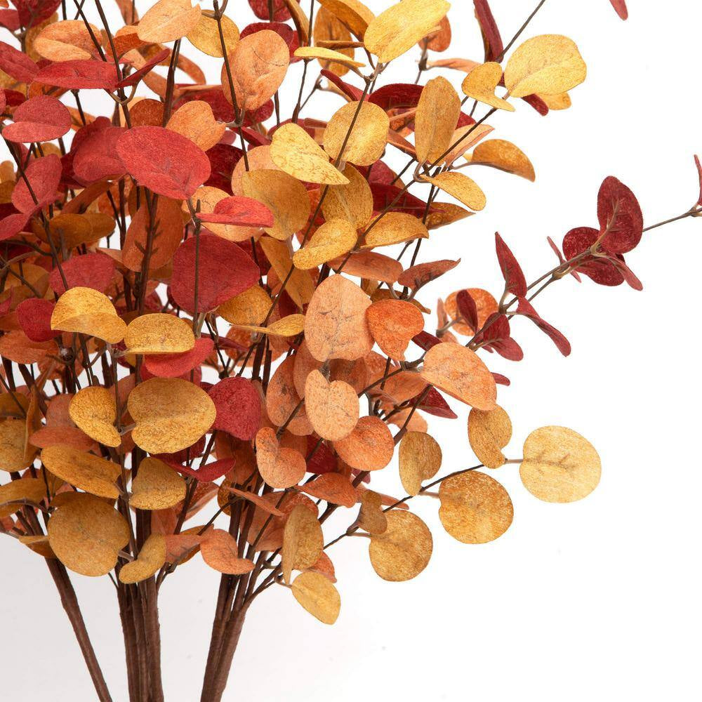 6-Piece 27.5 In. Artificial Eucalyptus Stems Fall Decorations with Fall Eucalyptus Leaves for Office and Home, Orange