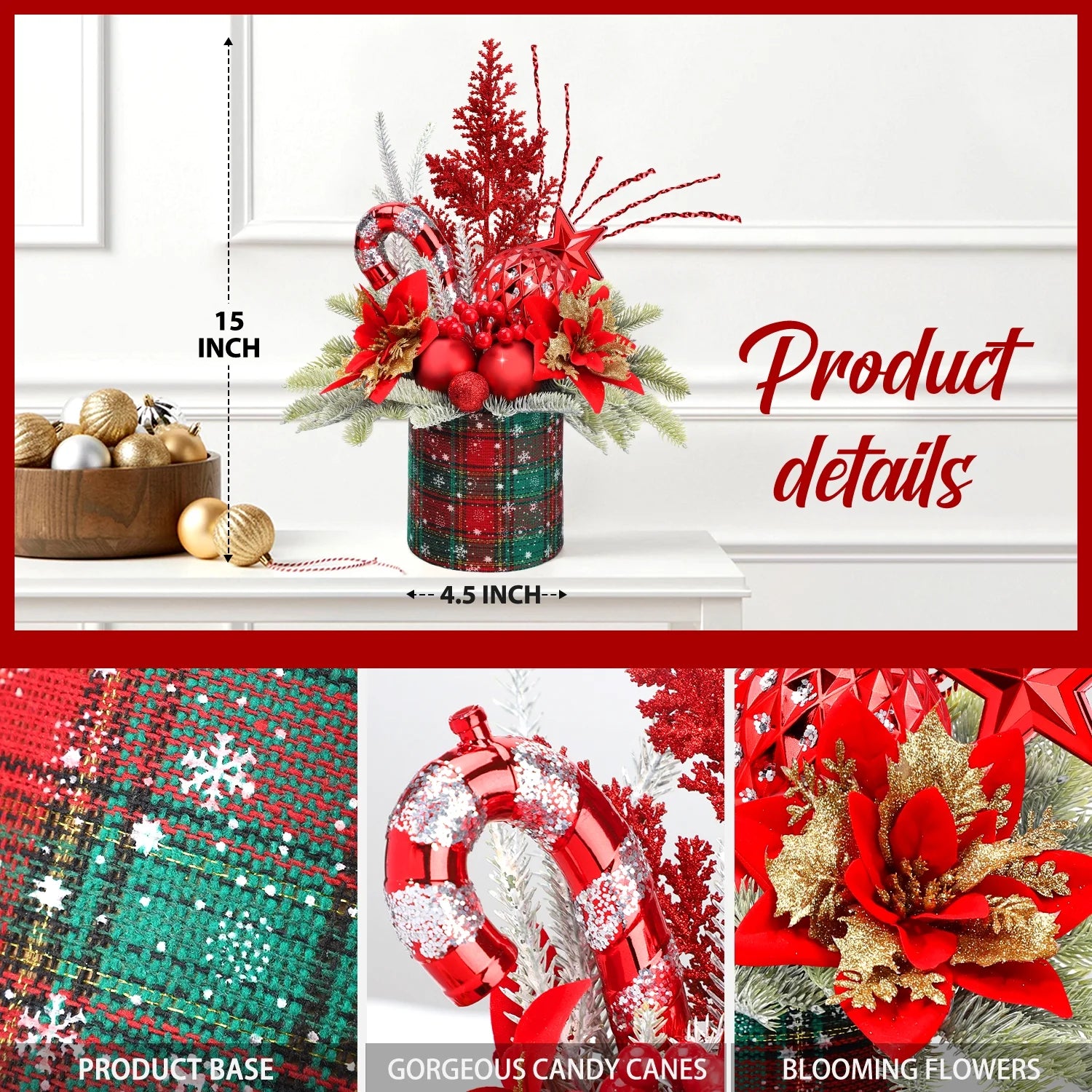 Mini Christmas Tree with Pine Cone Berry, Bottle Brush Christmas Trees for Christmas Decorations Indoor, Christmas Tabletop Decor Centerpiece | Round