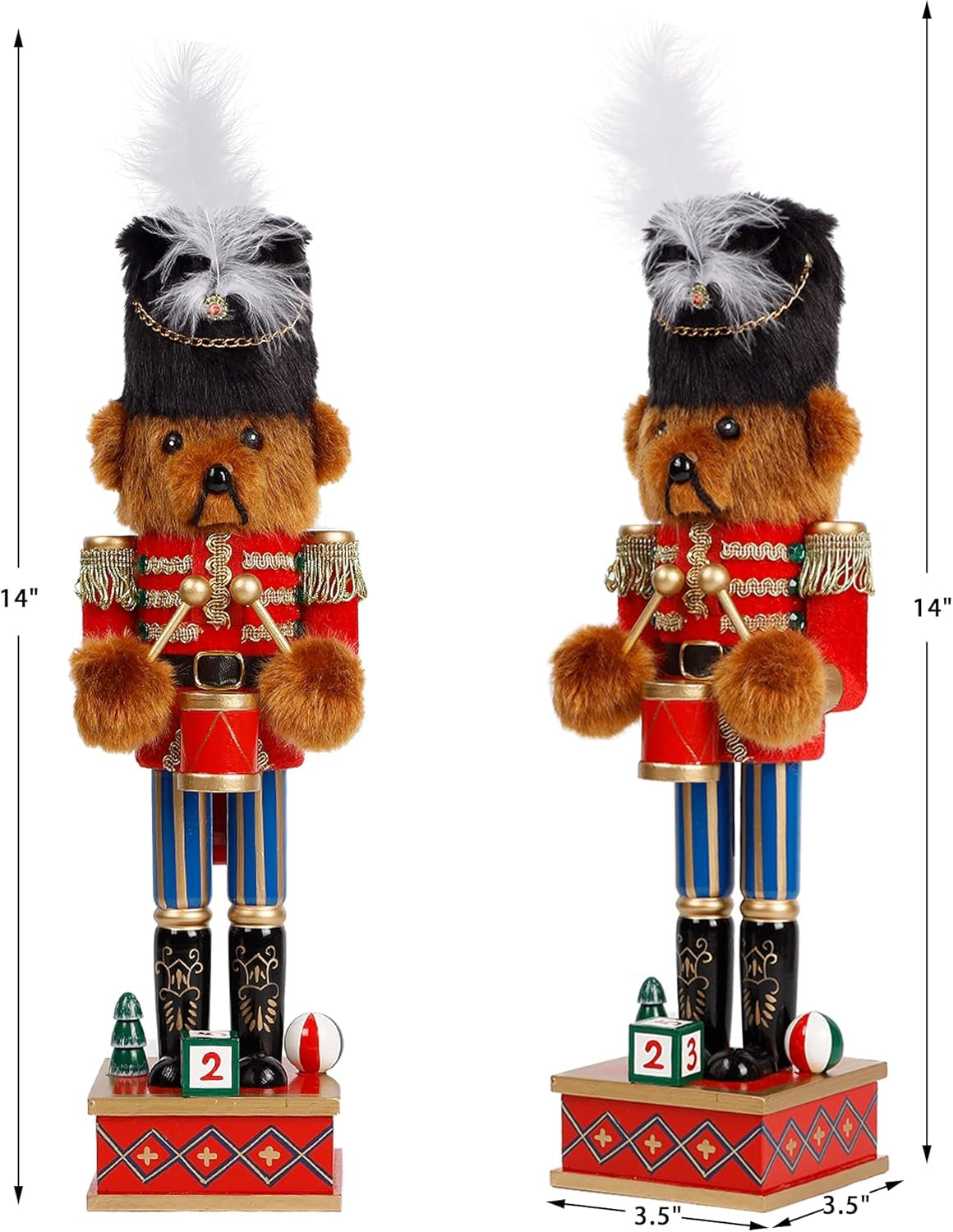 14 Inch Christmas Nutcracker Figures, Wooden Nutcracker Bear Drummer Ornaments, Large Xmas Nutcracker Tabletop Centerpieces Festival Shelves Decorations