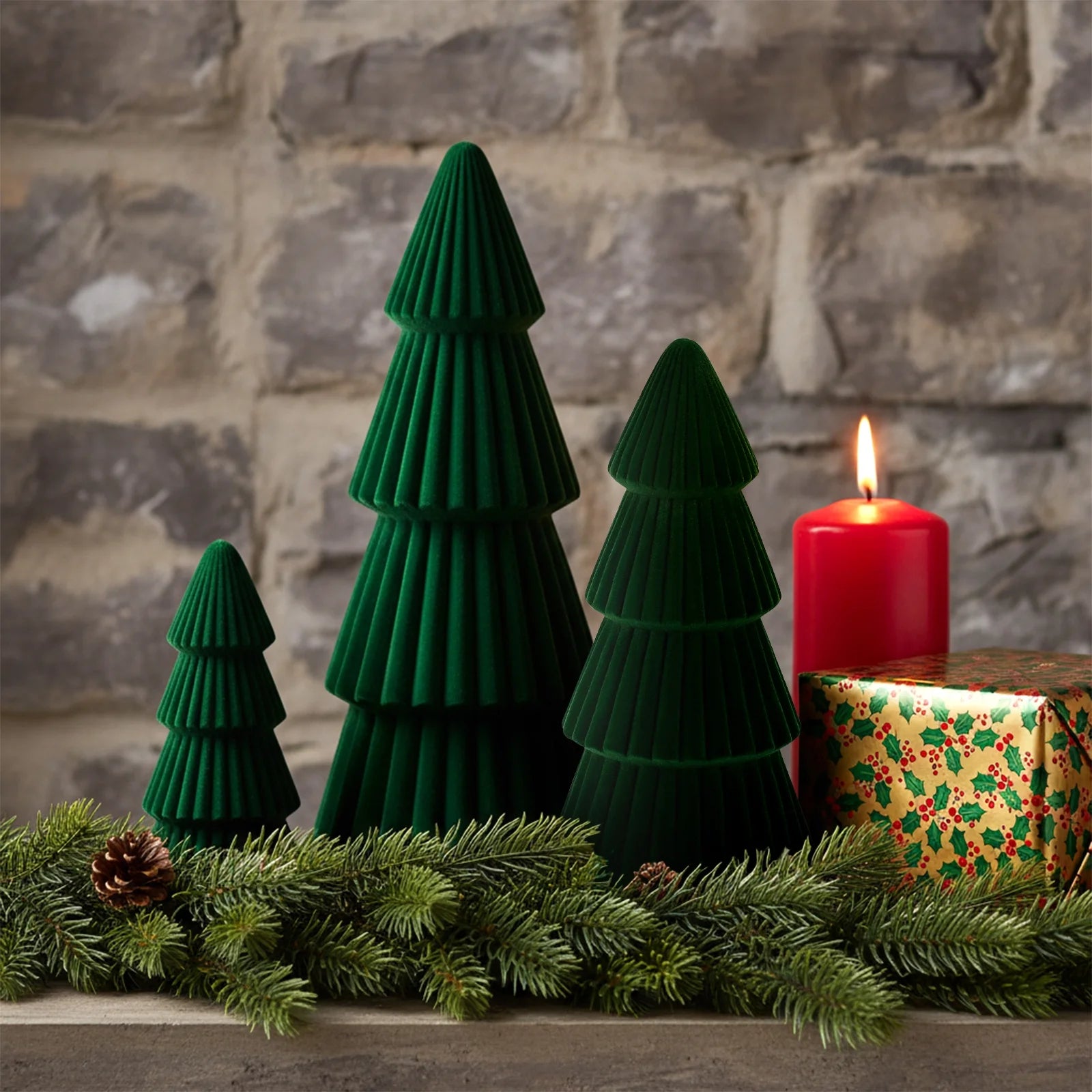 3Pcs Tabletop Christmas Tree Velvet Resin Christmas Trees for Christmas Decor Indoor, Christmas Table Decor