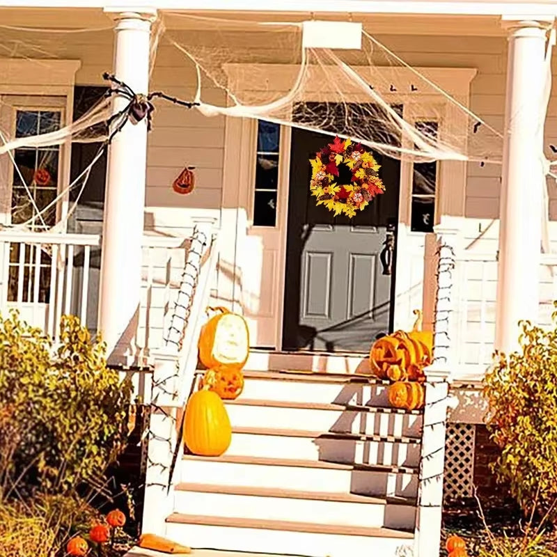 45Cm Fall Wreaths Pumpkin Berry Maple Leaf Artificial Wreath Harvest Autumn Front Door Wreath Christmas Halloween Home Decor