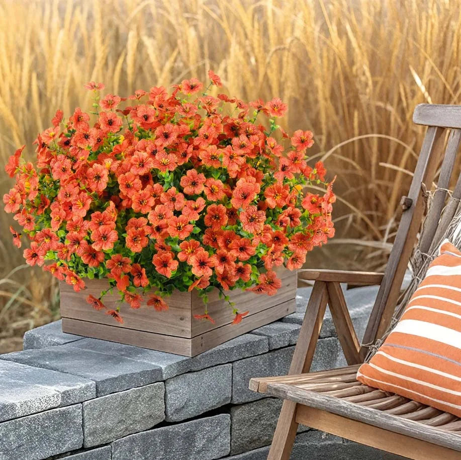 12 Bundles Fake Fall Flowers, Autumn Artificial Faux Flowers Outdoors Fall Decorations for Home Front Door Porch Patio, Orange