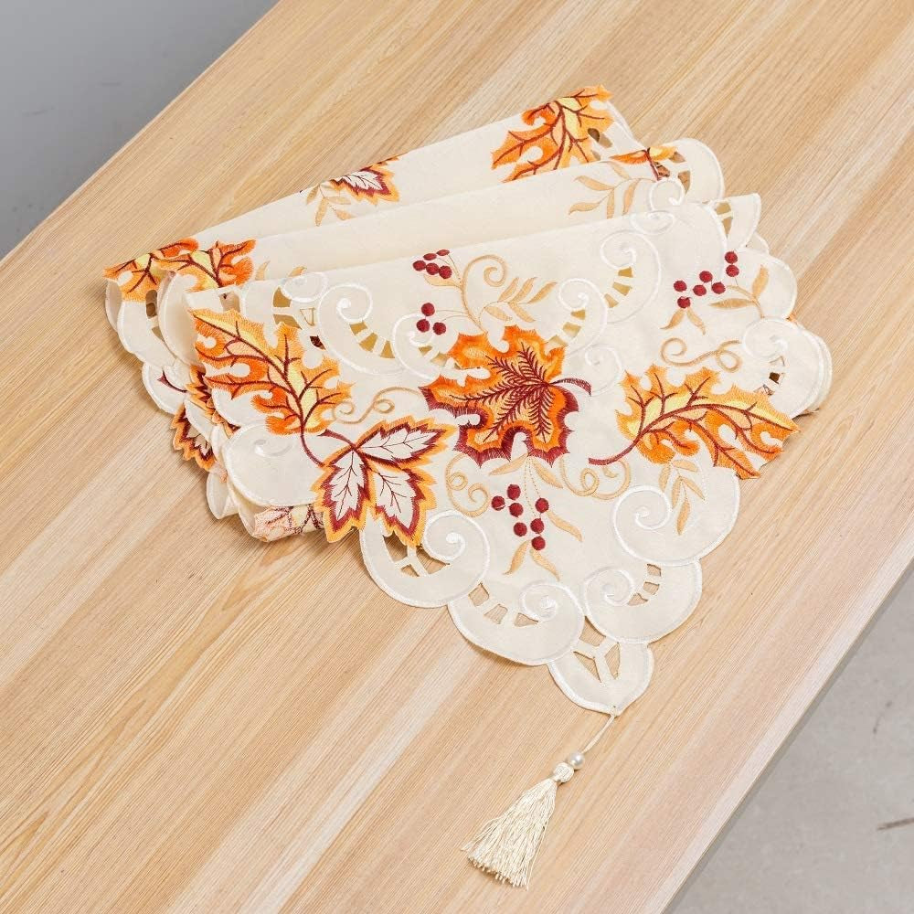 Fall Table Runners Maple Leaf Table Runner Fall Table Decorations Thanksgiving Decorations Fall Tablecloth Embroidery Table Flag for Thanksgiving Party Home Tableā¦