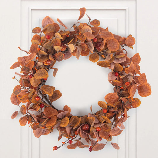 Fall Wreaths for Front Door, 18" Artificial Eucalyptus Leaves Autumn Wreaths Modern Farmhouse Fall Decoration for Home