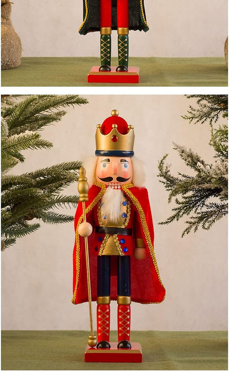 Christmas Wooden Nutcracker, 15 Inch Traditional Festive Xmas King and Soldier Figurine Ornament for Table Fireplace Decoraion (Red)