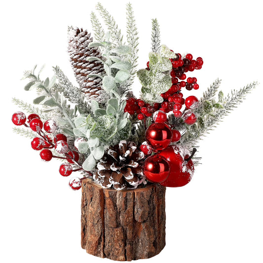 Artificial Mini Tabletop Christmas Tree Decorations with Christmas Ornaments, Small Christmas Tree for Xmas Party Thankgivings Christmas Decor(Red)