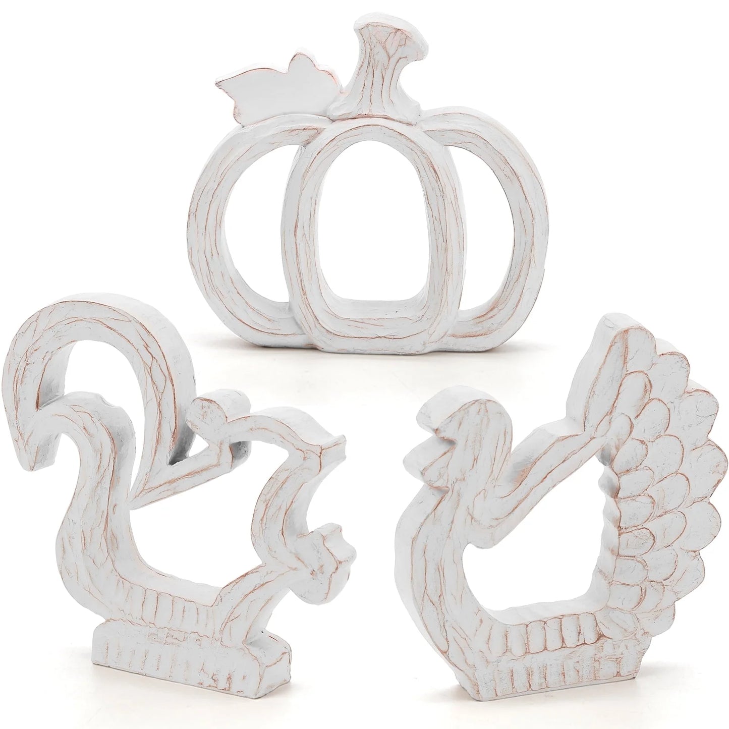 Fall Decorations for Home, Thanksgiving Decorations Pumpkin Decor Turkey Decor Resin, 3Pcs White