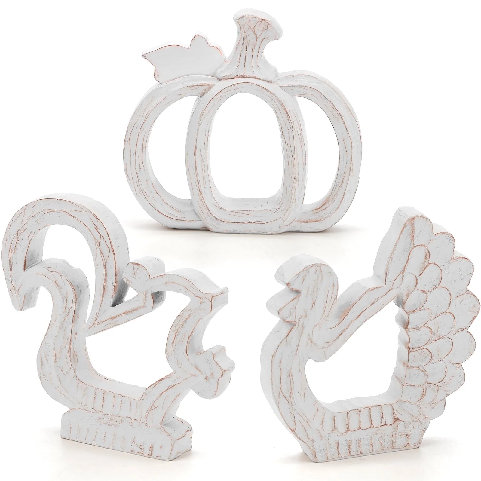 Fall Decorations for Home, Thanksgiving Decorations Pumpkin Decor Turkey Decor Resin, 3Pcs White