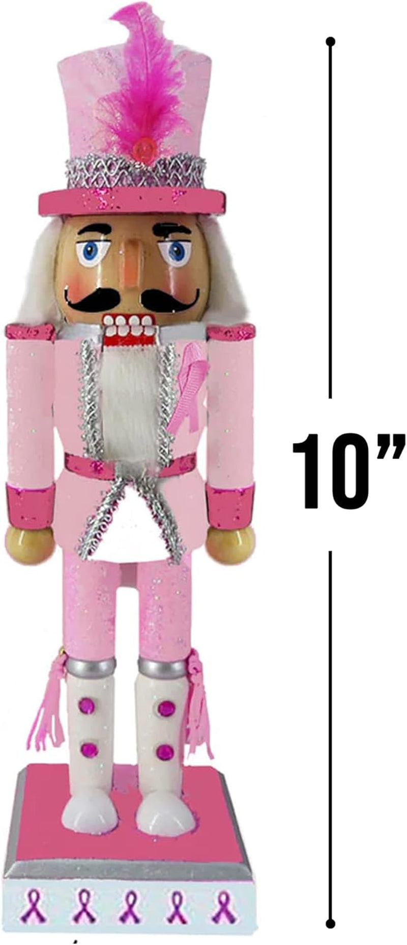 , Pink Nutcracker Christmas Ornaments, Wooden Figure Decoration with Soldier Uniform for Breast Awareness, Holiday Home Decor, Ideal Xmas Ornament, Large, 10 Inch