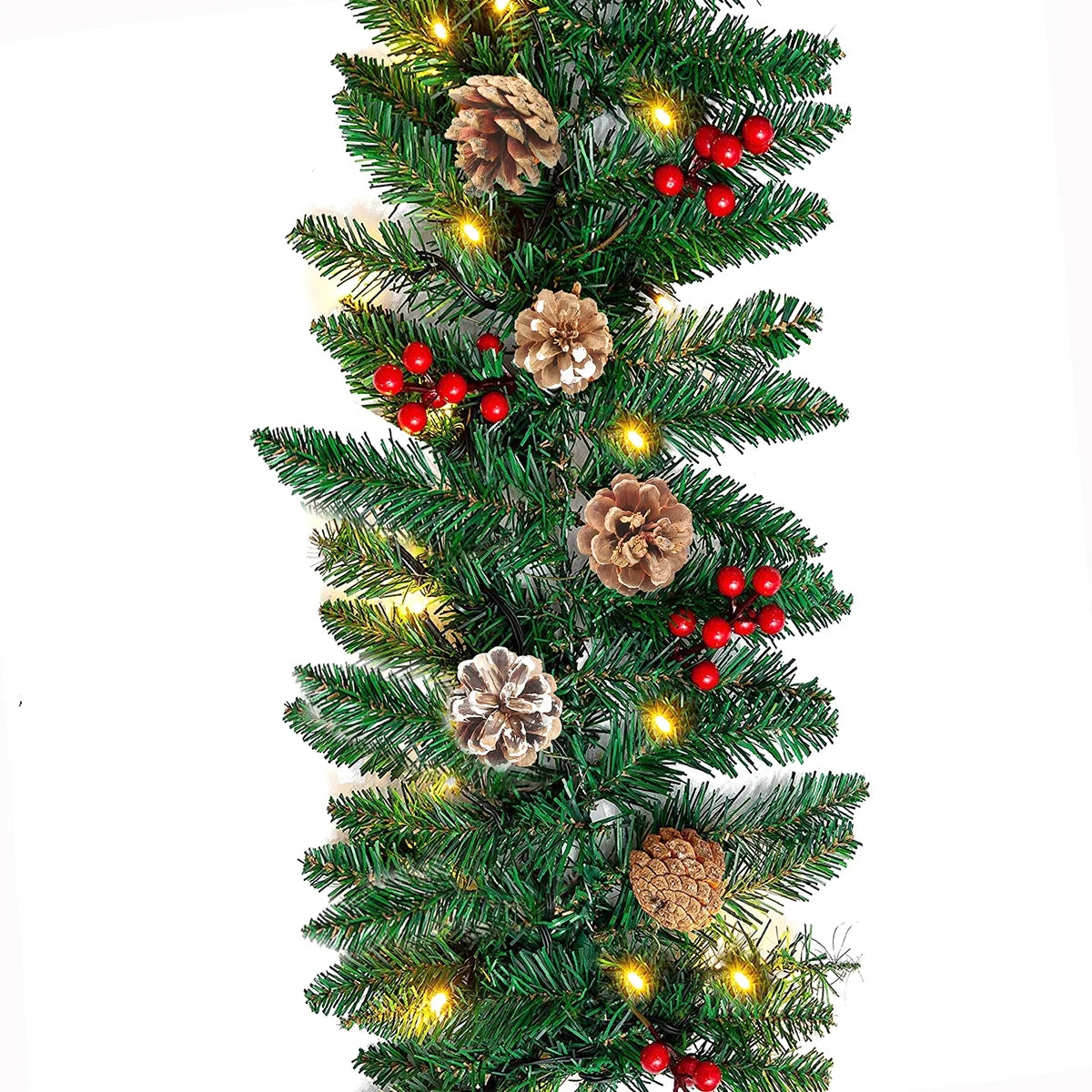 Christmas Garland - 10FT Pine Garland with Red Berries Snow Pine Cones for Indoor Outdoor Christmas Mantle Decorations