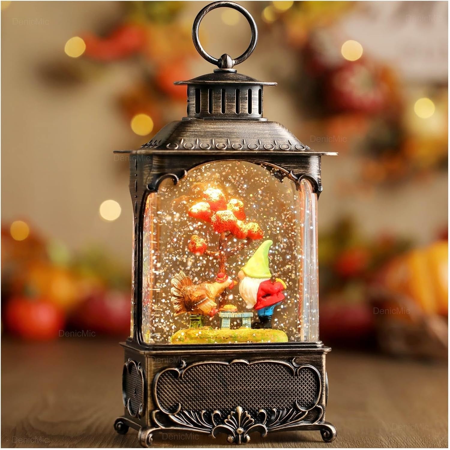 Fall Snow Globe Lantern,Fall Decorations for Home with Gnome and Autumn