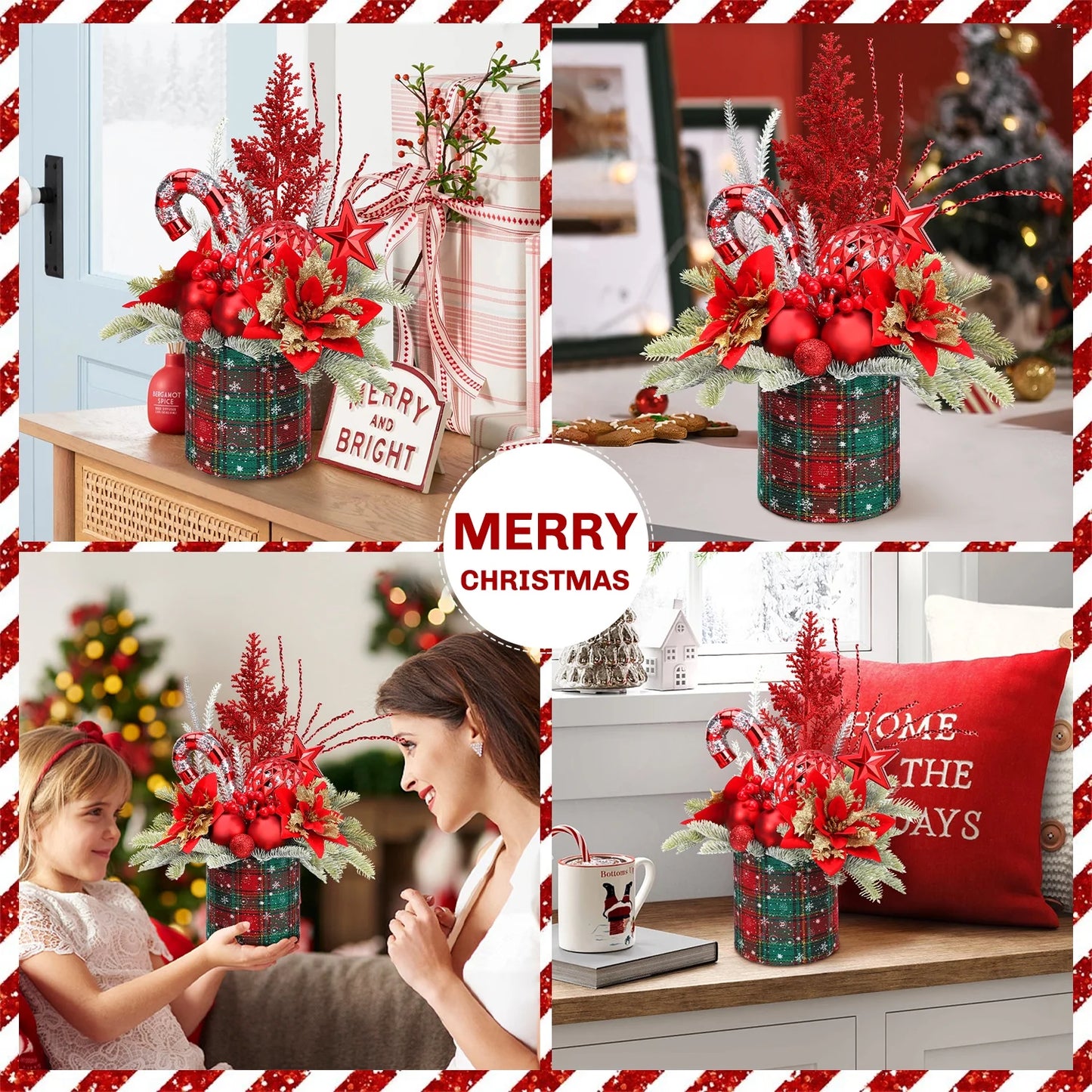 Mini Christmas Tree with Pine Cone Berry, Bottle Brush Christmas Trees for Christmas Decorations Indoor, Christmas Tabletop Decor Centerpiece | Round