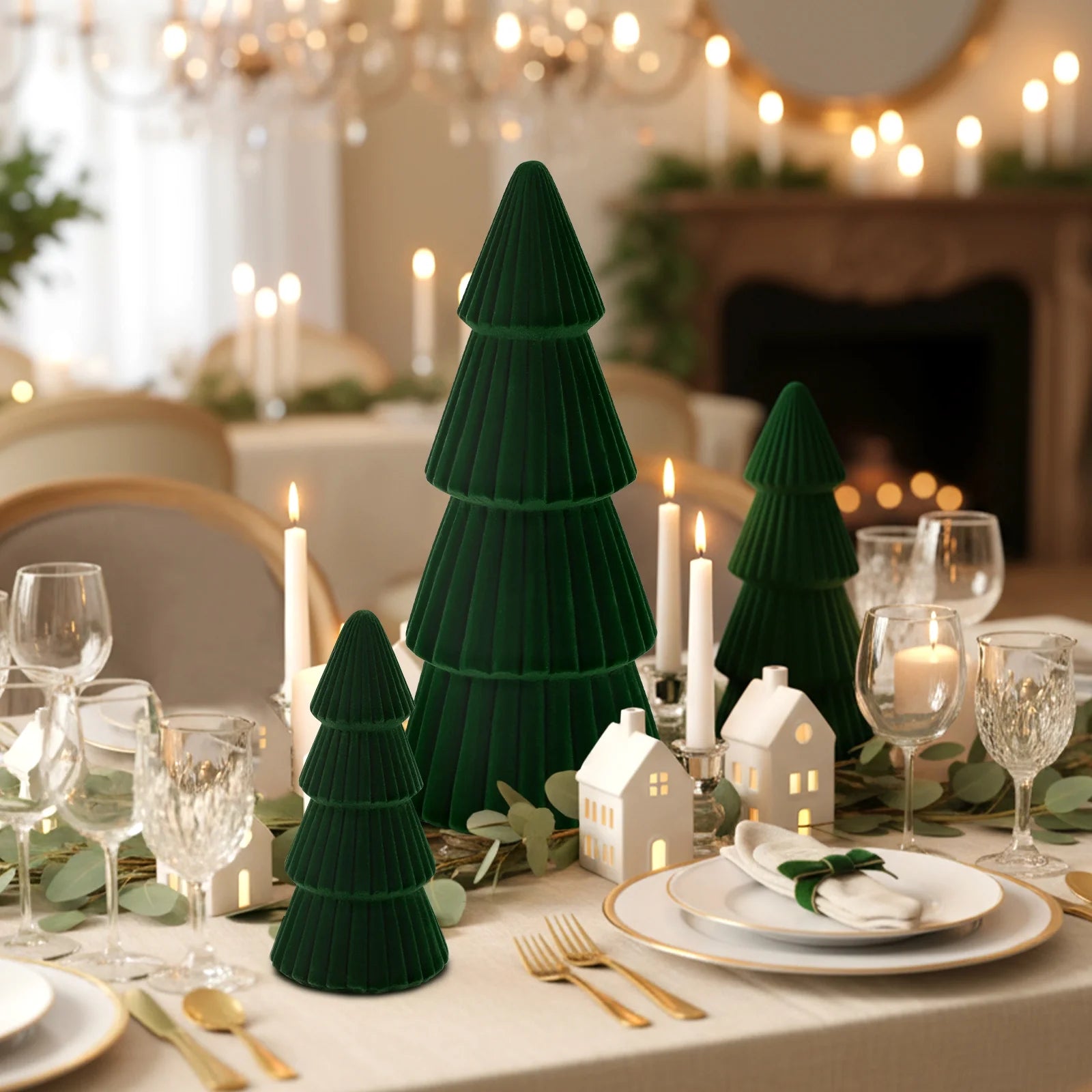 3Pcs Tabletop Christmas Tree Velvet Resin Christmas Trees for Christmas Decor Indoor, Christmas Table Decor
