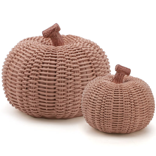 2Pcs Resin Pumpkin Figurines with Woven Texture Fall Decor Autumn Decor Thanksgiving Decorations for Home