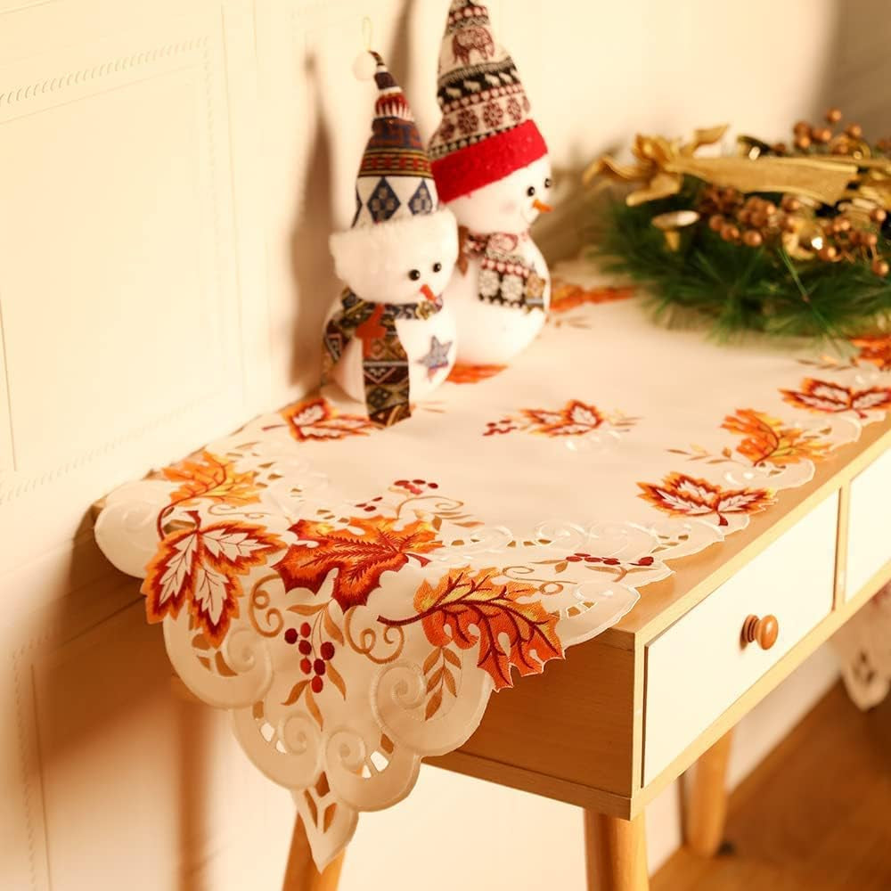 Fall Table Runners Maple Leaf Table Runner Fall Table Decorations Thanksgiving Decorations Fall Tablecloth Embroidery Table Flag for Thanksgiving Party Home Tableā¦