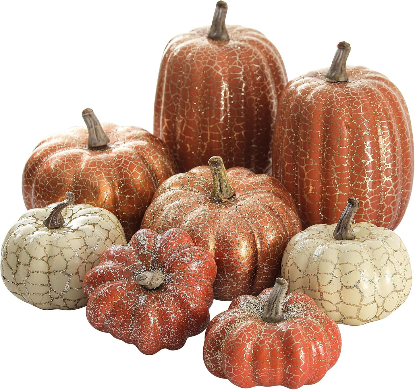 Artgar Pumpkin Decor, 8 PCS Halloween Pumpkin, Metal Cracked Design Foam Pumpkin
