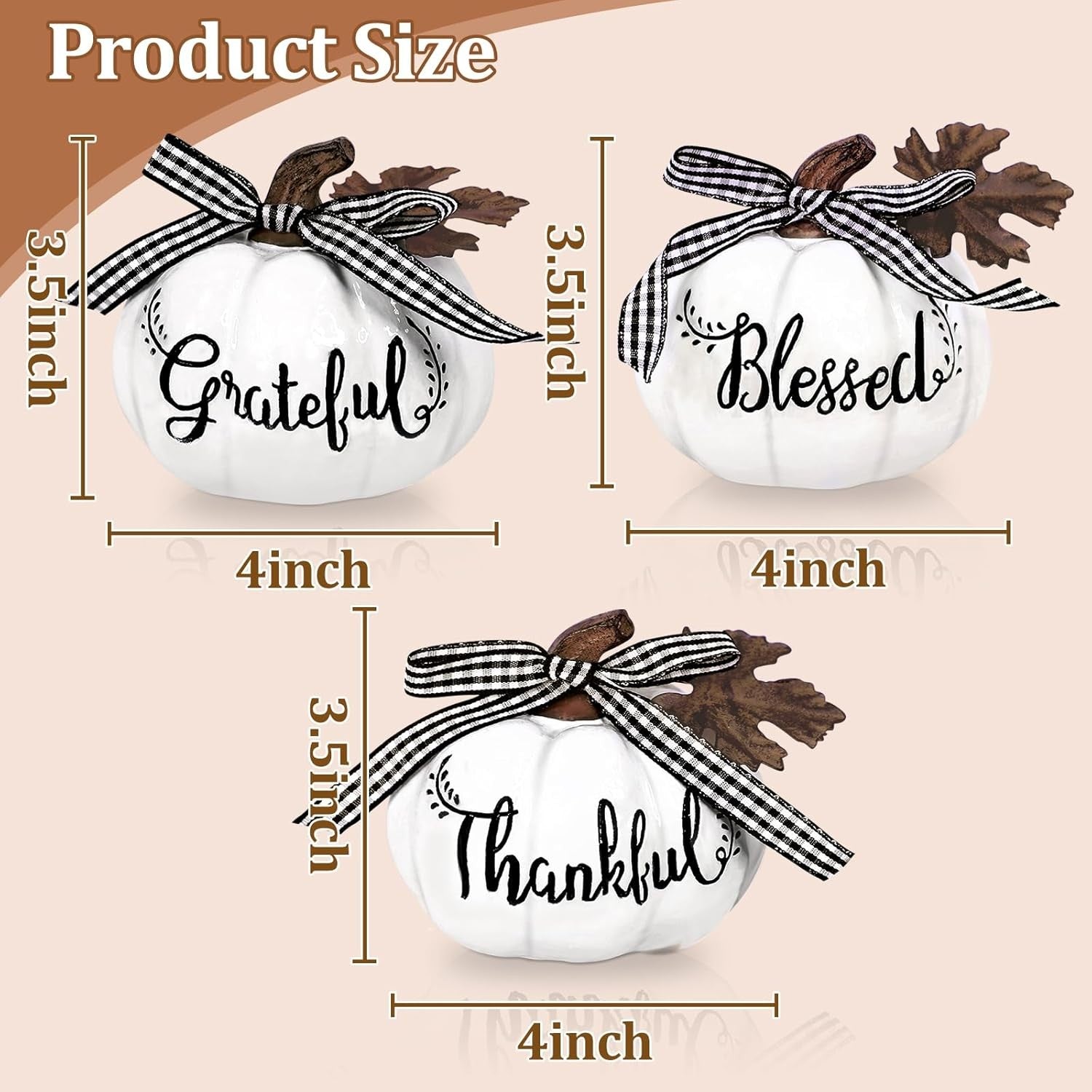 TURNMEON Fall Pumpkin Decor, Fall Thanksgiving Decorations for Home, Set of 3 Th