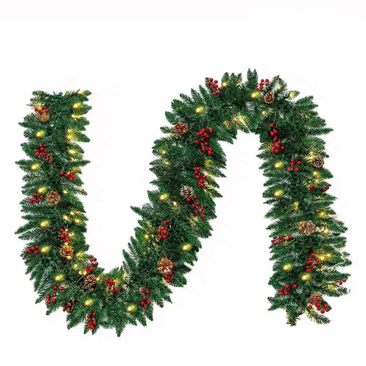 Christmas Garland - 10FT Pine Garland with Red Berries Snow Pine Cones for Indoor Outdoor Christmas Mantle Decorations